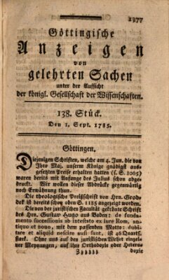 Göttingische Anzeigen von gelehrten Sachen (Göttingische Zeitungen von gelehrten Sachen) Donnerstag 1. September 1785