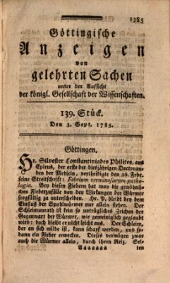 Göttingische Anzeigen von gelehrten Sachen (Göttingische Zeitungen von gelehrten Sachen) Samstag 3. September 1785