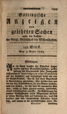 Göttingische Anzeigen von gelehrten Sachen (Göttingische Zeitungen von gelehrten Sachen) Montag 5. September 1785