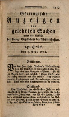 Göttingische Anzeigen von gelehrten Sachen (Göttingische Zeitungen von gelehrten Sachen) Donnerstag 8. September 1785