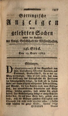 Göttingische Anzeigen von gelehrten Sachen (Göttingische Zeitungen von gelehrten Sachen) Donnerstag 15. September 1785