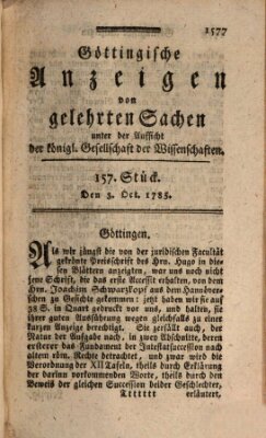 Göttingische Anzeigen von gelehrten Sachen (Göttingische Zeitungen von gelehrten Sachen) Montag 3. Oktober 1785