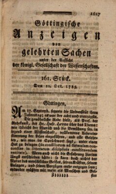 Göttingische Anzeigen von gelehrten Sachen (Göttingische Zeitungen von gelehrten Sachen) Montag 10. Oktober 1785