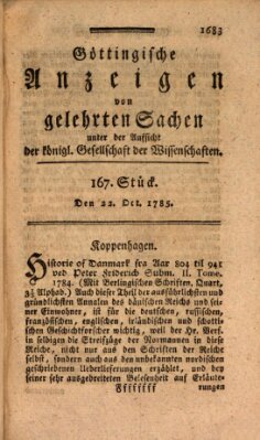 Göttingische Anzeigen von gelehrten Sachen (Göttingische Zeitungen von gelehrten Sachen) Samstag 22. Oktober 1785