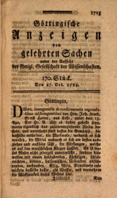 Göttingische Anzeigen von gelehrten Sachen (Göttingische Zeitungen von gelehrten Sachen) Donnerstag 27. Oktober 1785