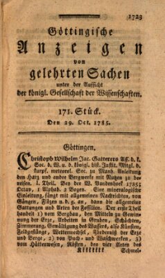 Göttingische Anzeigen von gelehrten Sachen (Göttingische Zeitungen von gelehrten Sachen) Samstag 29. Oktober 1785