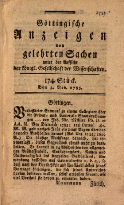 Göttingische Anzeigen von gelehrten Sachen (Göttingische Zeitungen von gelehrten Sachen) Donnerstag 3. November 1785