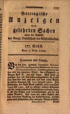 Göttingische Anzeigen von gelehrten Sachen (Göttingische Zeitungen von gelehrten Sachen) Montag 7. November 1785