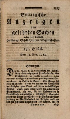 Göttingische Anzeigen von gelehrten Sachen (Göttingische Zeitungen von gelehrten Sachen) Montag 14. November 1785