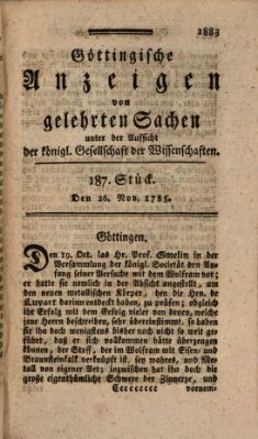 Göttingische Anzeigen von gelehrten Sachen (Göttingische Zeitungen von gelehrten Sachen) Samstag 26. November 1785