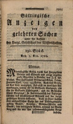 Göttingische Anzeigen von gelehrten Sachen (Göttingische Zeitungen von gelehrten Sachen) Donnerstag 1. Dezember 1785