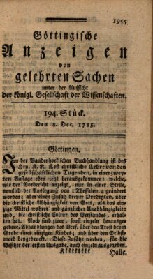 Göttingische Anzeigen von gelehrten Sachen (Göttingische Zeitungen von gelehrten Sachen) Donnerstag 8. Dezember 1785