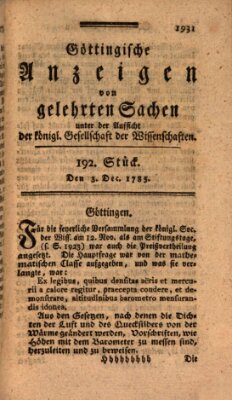 Göttingische Anzeigen von gelehrten Sachen (Göttingische Zeitungen von gelehrten Sachen) Samstag 3. Dezember 1785