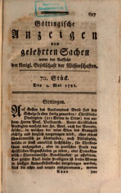 Göttingische Anzeigen von gelehrten Sachen (Göttingische Zeitungen von gelehrten Sachen) Donnerstag 4. Mai 1786