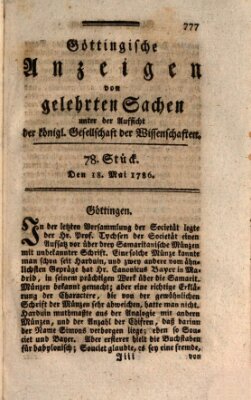 Göttingische Anzeigen von gelehrten Sachen (Göttingische Zeitungen von gelehrten Sachen) Donnerstag 18. Mai 1786