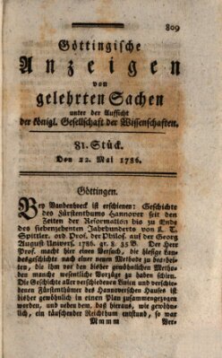 Göttingische Anzeigen von gelehrten Sachen (Göttingische Zeitungen von gelehrten Sachen) Montag 22. Mai 1786