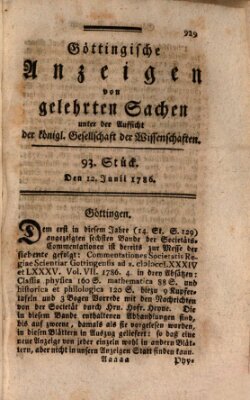 Göttingische Anzeigen von gelehrten Sachen (Göttingische Zeitungen von gelehrten Sachen) Montag 12. Juni 1786