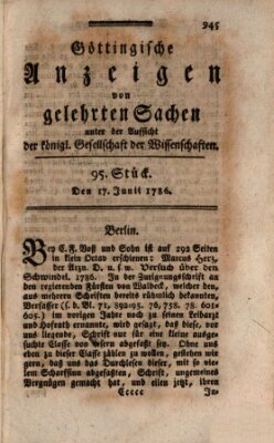 Göttingische Anzeigen von gelehrten Sachen (Göttingische Zeitungen von gelehrten Sachen) Samstag 17. Juni 1786