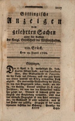 Göttingische Anzeigen von gelehrten Sachen (Göttingische Zeitungen von gelehrten Sachen) Donnerstag 29. Juni 1786