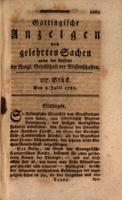 Göttingische Anzeigen von gelehrten Sachen (Göttingische Zeitungen von gelehrten Sachen) Samstag 8. Juli 1786