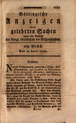 Göttingische Anzeigen von gelehrten Sachen (Göttingische Zeitungen von gelehrten Sachen) Montag 10. Juli 1786