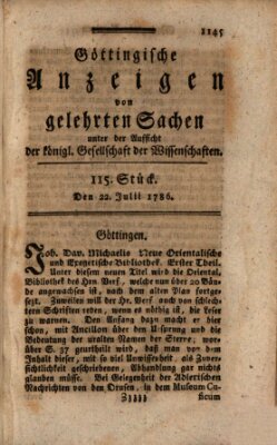 Göttingische Anzeigen von gelehrten Sachen (Göttingische Zeitungen von gelehrten Sachen) Samstag 22. Juli 1786