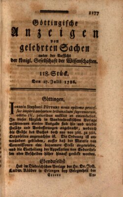 Göttingische Anzeigen von gelehrten Sachen (Göttingische Zeitungen von gelehrten Sachen) Donnerstag 27. Juli 1786