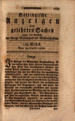 Göttingische Anzeigen von gelehrten Sachen (Göttingische Zeitungen von gelehrten Sachen) Samstag 29. Juli 1786