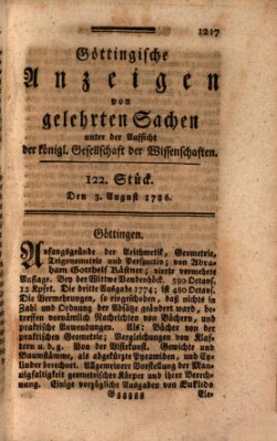 Göttingische Anzeigen von gelehrten Sachen (Göttingische Zeitungen von gelehrten Sachen) Donnerstag 3. August 1786