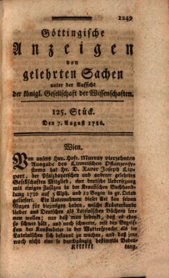 Göttingische Anzeigen von gelehrten Sachen (Göttingische Zeitungen von gelehrten Sachen) Montag 7. August 1786