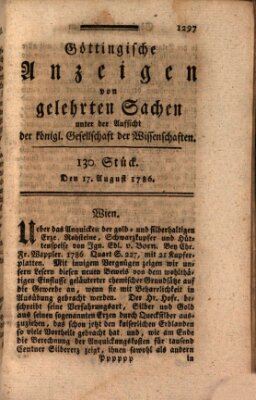 Göttingische Anzeigen von gelehrten Sachen (Göttingische Zeitungen von gelehrten Sachen) Donnerstag 17. August 1786