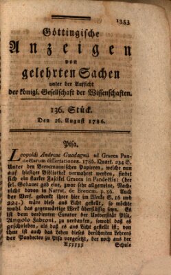 Göttingische Anzeigen von gelehrten Sachen (Göttingische Zeitungen von gelehrten Sachen) Samstag 26. August 1786