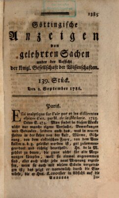 Göttingische Anzeigen von gelehrten Sachen (Göttingische Zeitungen von gelehrten Sachen) Samstag 2. September 1786