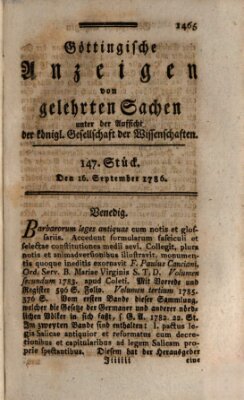 Göttingische Anzeigen von gelehrten Sachen (Göttingische Zeitungen von gelehrten Sachen) Samstag 16. September 1786