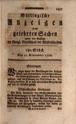 Göttingische Anzeigen von gelehrten Sachen (Göttingische Zeitungen von gelehrten Sachen) Donnerstag 21. September 1786