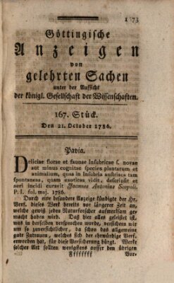 Göttingische Anzeigen von gelehrten Sachen (Göttingische Zeitungen von gelehrten Sachen) Samstag 21. Oktober 1786