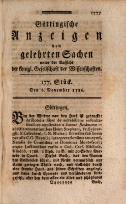 Göttingische Anzeigen von gelehrten Sachen (Göttingische Zeitungen von gelehrten Sachen) Montag 6. November 1786