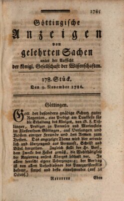 Göttingische Anzeigen von gelehrten Sachen (Göttingische Zeitungen von gelehrten Sachen) Donnerstag 9. November 1786