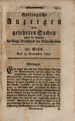 Göttingische Anzeigen von gelehrten Sachen (Göttingische Zeitungen von gelehrten Sachen) Montag 13. November 1786