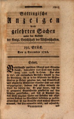 Göttingische Anzeigen von gelehrten Sachen (Göttingische Zeitungen von gelehrten Sachen) Samstag 2. Dezember 1786