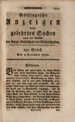 Göttingische Anzeigen von gelehrten Sachen (Göttingische Zeitungen von gelehrten Sachen) Samstag 9. Dezember 1786