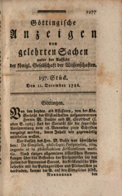 Göttingische Anzeigen von gelehrten Sachen (Göttingische Zeitungen von gelehrten Sachen) Montag 11. Dezember 1786