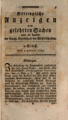 Göttingische Anzeigen von gelehrten Sachen (Göttingische Zeitungen von gelehrten Sachen) Donnerstag 4. Januar 1787