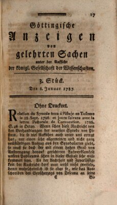 Göttingische Anzeigen von gelehrten Sachen (Göttingische Zeitungen von gelehrten Sachen) Samstag 6. Januar 1787