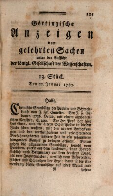 Göttingische Anzeigen von gelehrten Sachen (Göttingische Zeitungen von gelehrten Sachen) Montag 22. Januar 1787