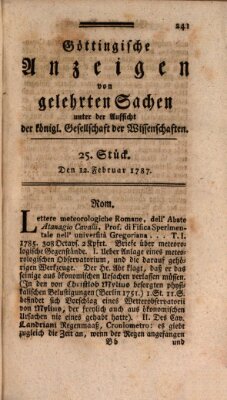 Göttingische Anzeigen von gelehrten Sachen (Göttingische Zeitungen von gelehrten Sachen) Montag 12. Februar 1787