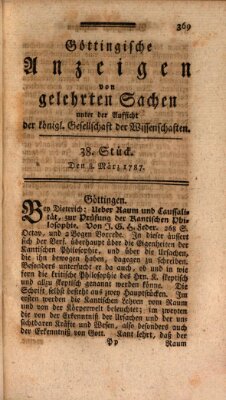 Göttingische Anzeigen von gelehrten Sachen (Göttingische Zeitungen von gelehrten Sachen) Donnerstag 8. März 1787