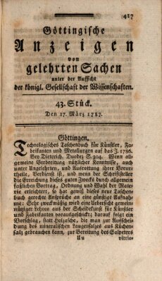 Göttingische Anzeigen von gelehrten Sachen (Göttingische Zeitungen von gelehrten Sachen) Samstag 17. März 1787