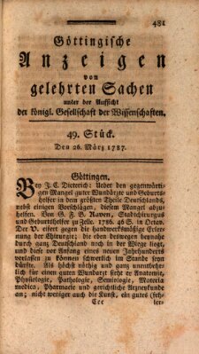 Göttingische Anzeigen von gelehrten Sachen (Göttingische Zeitungen von gelehrten Sachen) Montag 26. März 1787