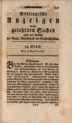 Göttingische Anzeigen von gelehrten Sachen (Göttingische Zeitungen von gelehrten Sachen) Donnerstag 5. April 1787